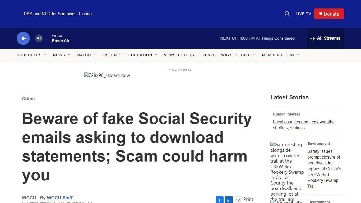 Beware of fake Social Security emails asking to download statements; Scam could harm you WGCU PBS & NPR for Southwest Florida
